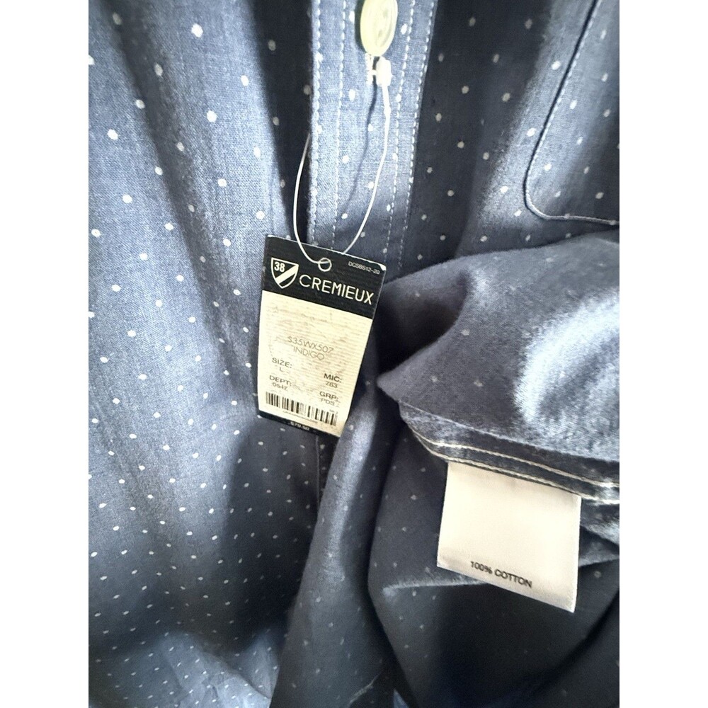 Cremieux Classics Men's Short Dot Sleeve Shirt Large Blue Solid Cotton NWT $80 - Picture 5 of 5
